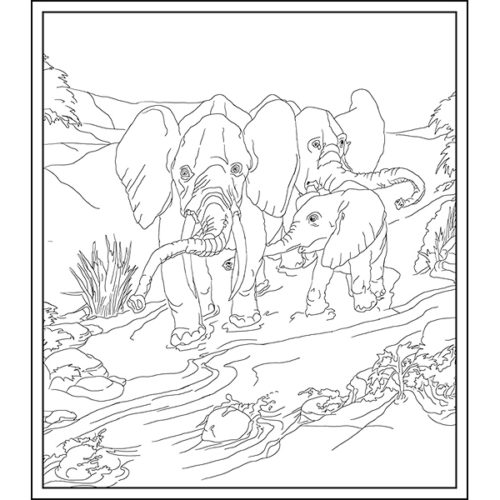 Elephant Family Rug Hooking Pattern 44x48