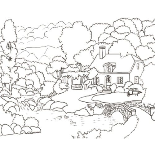 Country Cottage Rug Hooking Pattern 21x30