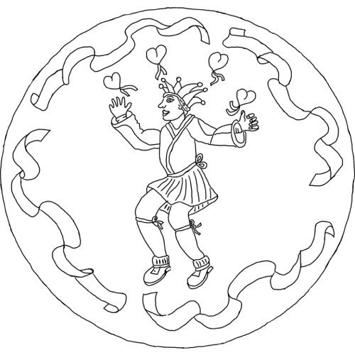 Juggler of Hearts Rug Hooking Pattern 32 round