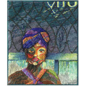 An imaginary hostess in a New Orleans restaurant. Designed and hooked by Michele in a class by Rae Harrell. Ostintatia Monay Hooked Rug by Michele Micarelli