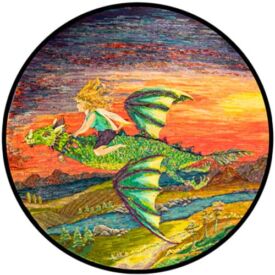 Depicting Michele Micarelli riding a dragon, on a mission to save... Dragon Rider Hooked Rug by Michele Micarelli